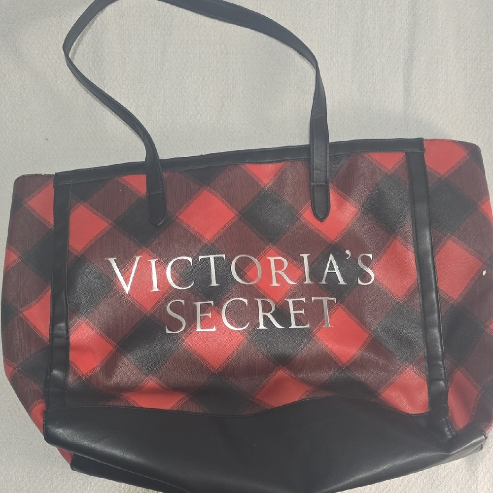 Victoria's Secret Red and Black Plaid Pattern Tote